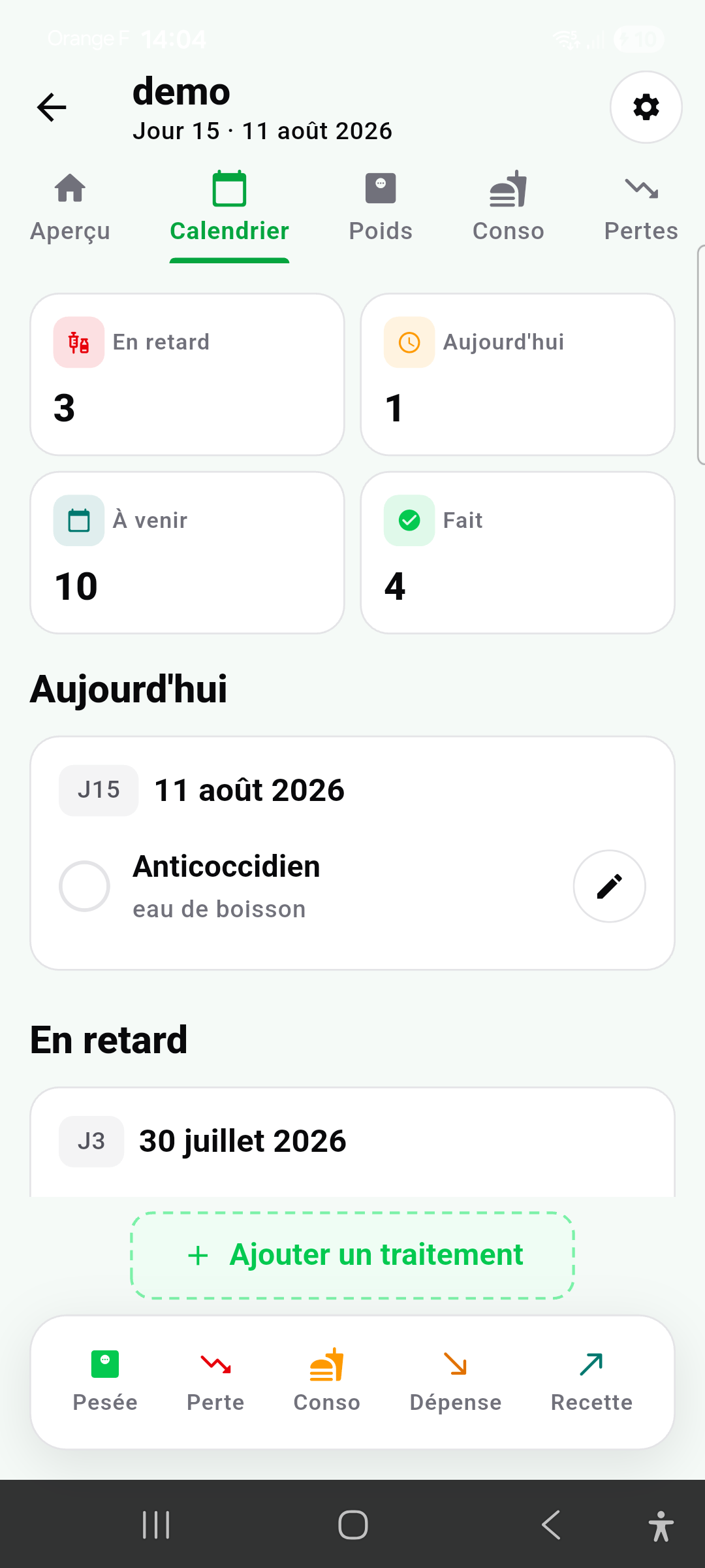 Calendrier de prophylaxie jour par jour